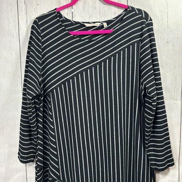 Soft Surroundings Black White Striped Asymmetrical Swing Maxi Dress XL Comfy - Picture 7 of 16